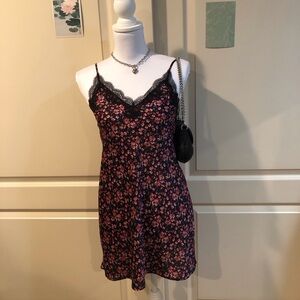 Victoria's Secret Black and Pink Floral Slip Dress